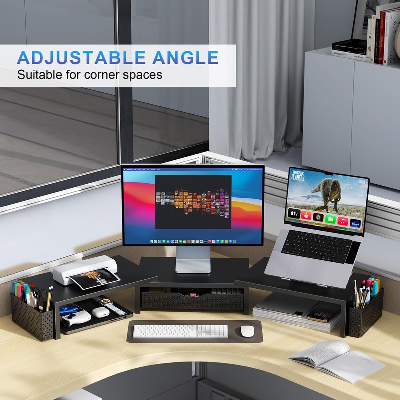 gianotter Dual Monitor Stand Riser, Desk Organizer With Drawer and