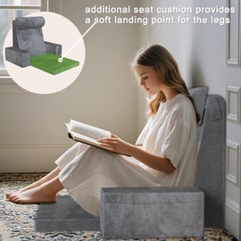 Reading Pillow with Seat Cushion, Backrest Pillow Height Adjustable with Memory Foam, Integrated Design Back Rest Pillow for Sitting in Bed/Floor for Adults, Great for Reading/Games/Watching TV, 20”