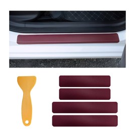 Ohleats 4 PCS Car Door Sill Protectors, Anti Scratch Carbon Fiber Auto Threshold Cover Strips, Decorative Door Entry Edge Scuff Sticker Universal for Most Vehicles, Car Accessories (Wine Red 3D)