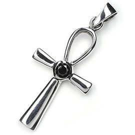 NKlaus Ankh Anch 3855 Pendant Pendant Silver 925 Black Zirconia 3.2 cm Cross of Life, Silver