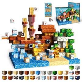 Magnetic Blocks 100PCS Pirate Ship | STEM Educational Building Toys for Kids Age 3+, Creative Stacking Construction Set with 0.8in Magnet Cubes, Birthday Gift for Boys & Girls