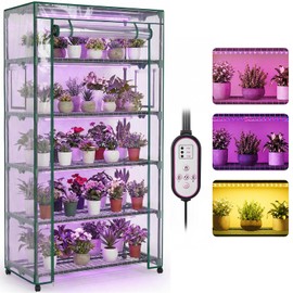 Indoor Greenhouse with Grow Lights & Wheels, 5 Tier Wire Shelf PVC Tent Portable Mini Green House Cabinet Kit for Plant Seed Starting Mushroom Grow