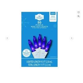 Holiday Time LED Mini Light Set White Wire Purple Bulbs, 50 Count
