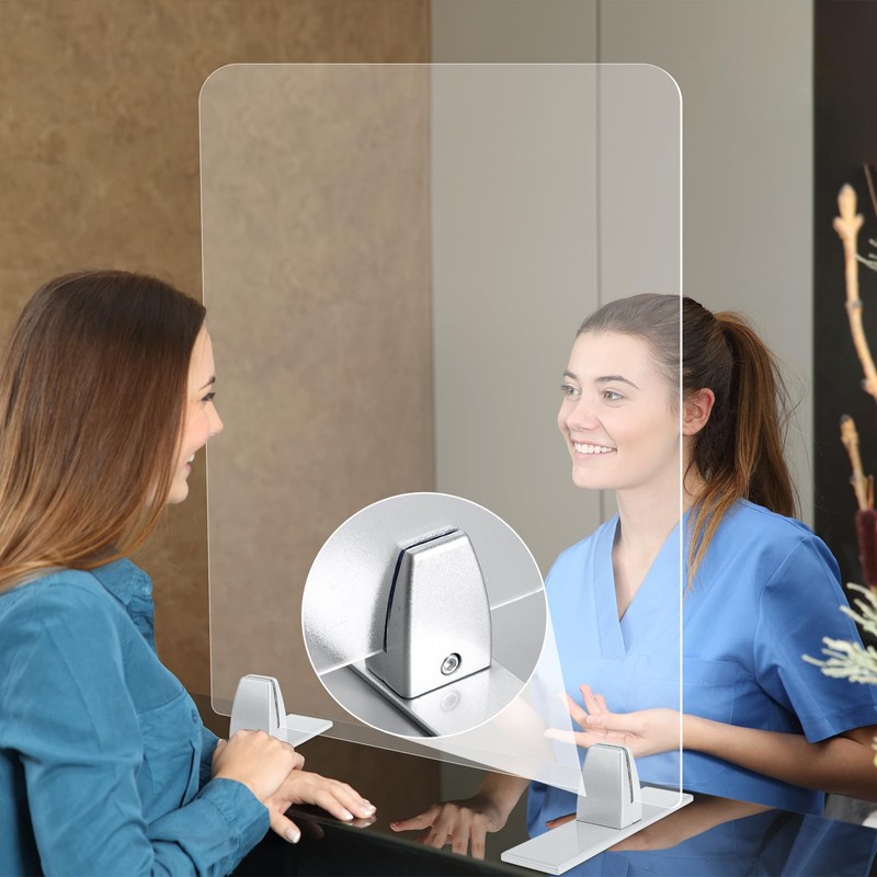 First-zgel 2 Pack Sneeze Guard Clamp Bracket, Silver Aluminum Partition