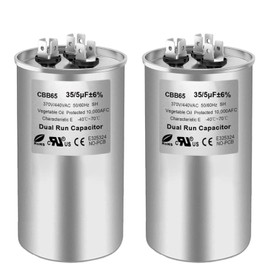 35/5 uF 35+5 MFD 370V or 440V Dual Run Start Round A/C Capacitor, 35 5 uF 370 440 Volt VAC CBB65B Air Conditioner Capacitors for AC Unit, Fan Motor Start, Heat Pump, Condenser Straight Cool, 2PCS