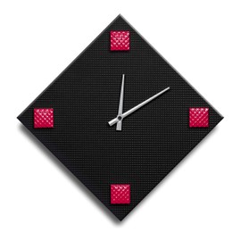 Mareli Wall Clock, Width 42x42, 4 mm Wooden dial Covered Embossed Paper with 4 Studs Coloured Enamelled Metal, Black and Red, Lato rombo cm 30