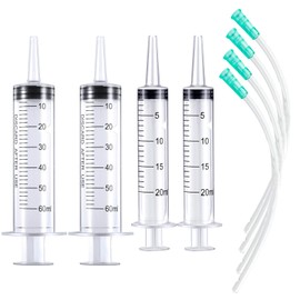 DFYOUHOME Large Plastic Syringe with Tube 60ml & 20ml with 13inch Tubing for Scientific Labs, Measuring, Watering, Refilling, Filtration, Feeding Pets, Oil or Glue Applicator, 4pcs