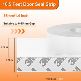 Cenipar Weather Stripping Door Seal Strip Silicone Transparent 16.5 Feet Long 35MM Width for Door Draft Stopper Adhesive Tape for Doors Windows Shower Glass Gaps