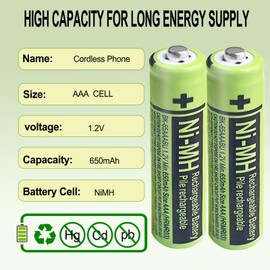 Ni-MH 1.2V AAA 650mAh Rechargeable Solar Batteries, Triple A Battery for Outdoor Solar Lights, Lanterns, 10 Pack Long-Lasting and Pre-Charged Batteries