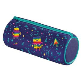 Maped - Federmäppchen, rund, Pixel Party – Federmäppchen aus Neopren, weich, reißfest, Federmäppchen blau