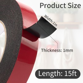 Strong Double Sided Tape Heavy Duty - 6 Pack 1” x 15” Flexible Double Sided Foam Tape for Automotive Use with Durable Adhesion, Applicable for Ceramic Tiles, Marble, Wood, Glass, Plastics, Metal