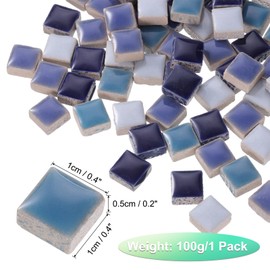 sourcing map 100g Square Mosaic Tiles, Colorful Ceramic Mosaic Tiles for Crafts Bulk Mosaic Supplies for Home Decoration Art Crafts DIY Projects, 0.4 x 0.4Inch, Mix Blue
