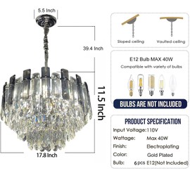LANGLITIAODENG Crystal Chandeliers Dia 17.7" Modern Ceiling Light Fixture Adjustable Luxury Pendant Lights for Dining Room Living Room Bedroom Decoration (Chrome Plated, Dia 17.7*H 9.8 inch)