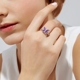 SILVERCUTE Cubic Zirconia Ring Alexandrite Butterfly Adjustable Rings for Women June Birthstone Ring Silver