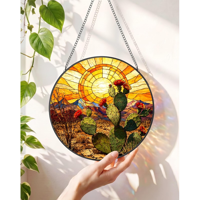 Stained Glass Window Hanging, Tempered Glass Garden Suncatcher 7.8"