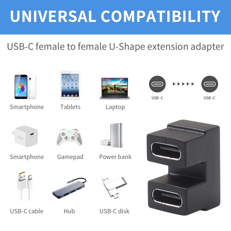 Poyiccot USB C U Shape Adapter, 40Gbps 180 Degree USB