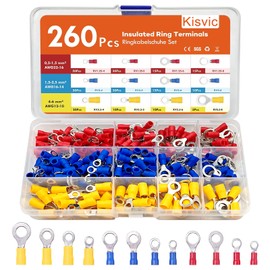 Kisvic Ring Cable Lugs, 260 Pieces Ring Eyelets Cable Lugs Set, 0.5-6 mm² Diameter M4/M5/M6/M8 Cable Connectors Made of Copper Tin-Plated Crimp Connector Assortment