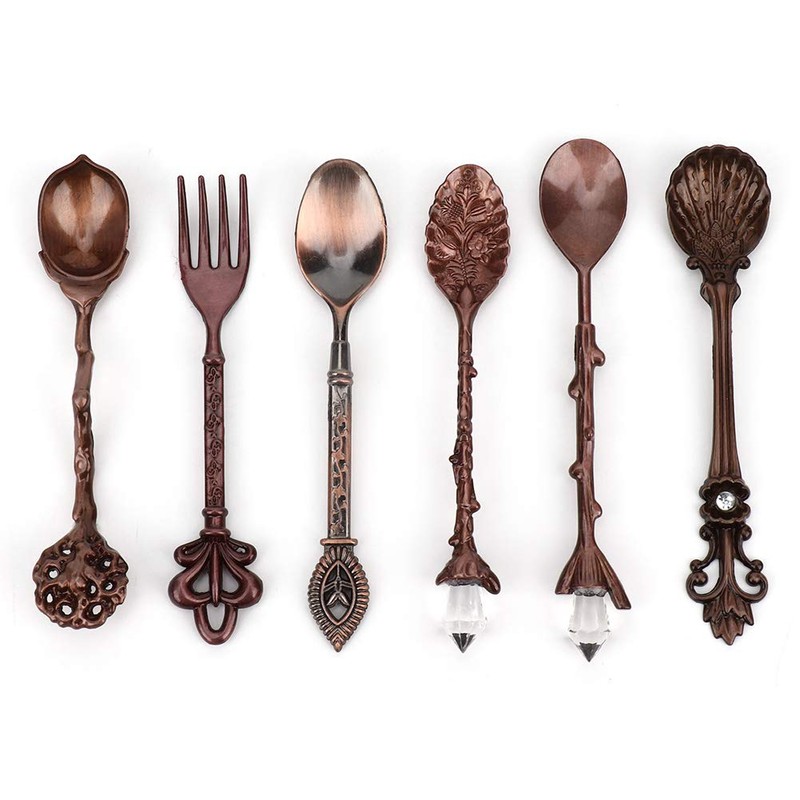 6 Pcs/Set Vintage Carved Coffee Spoons Teaspoons Retro Zinc Alloy
