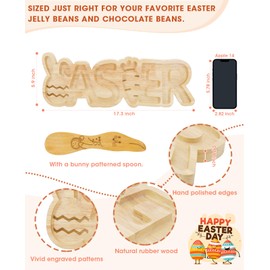 Pulchrum Easter Candy Dish Set, Letter Easter Plates with Egg and Carrot Elements, Wooden Bunny - Shaped Spoon, Serving Tray for Dinner, Dessert, Candy and Chocolate, Bunny Charcuterie Board for Party