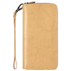 Lavemi Women's 100% Leather Double Zip Large Capacity RFID Blocking Phone Holder Clutch Travel Purse with Wrist Strap