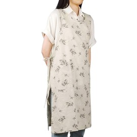 Small snail Women Japanese Style Apron Cotton Floral Solid Color Tabard Ladies Catering Pinafore with Pockets for Garden Cafe Pottery Painting