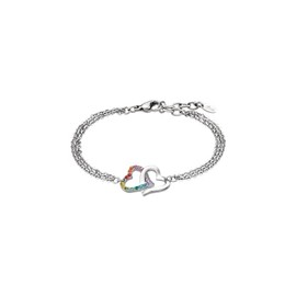 Lotus Steel Bracelet 2 Hearts Colourful Stones Silver No Gemstone, Silver, No Gemstone