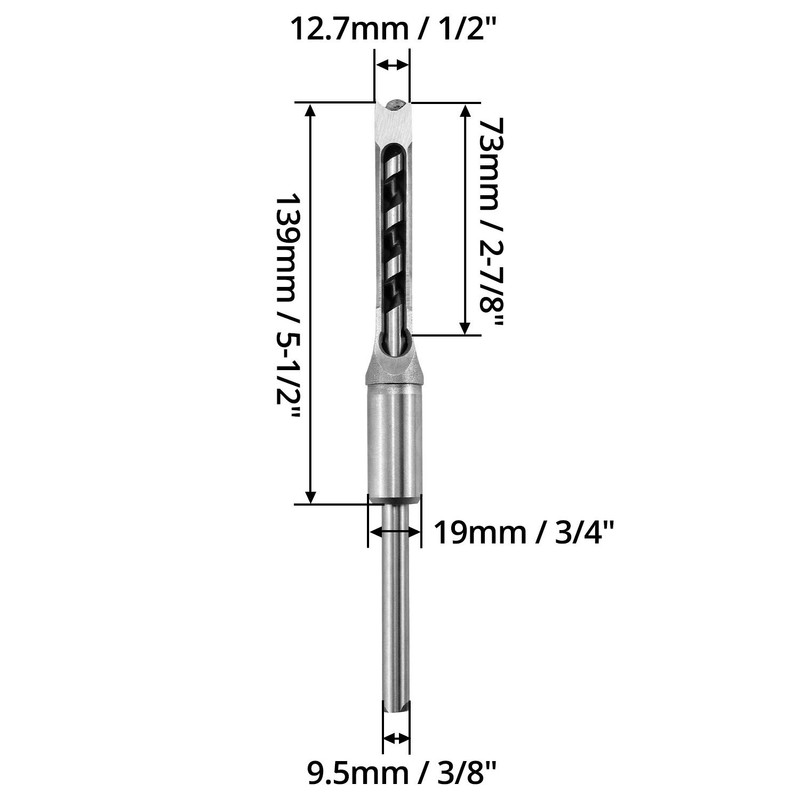 QWORK Square Hole Drill Bit, Woodworking Mortice Chisel 1/2 Inch