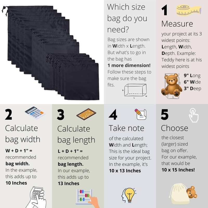 Drawstring Bag String Bag - 15Packs 3Sizes Nylon Cinch Ditty