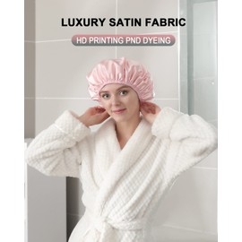 YIZIJIZI Gorros De Ducha Con Forro De Rizo, Gorro De Ducha Grande De Triple Capa, Gorros De Ducha Reutilizables Para Cabello Largo Y Grueso, Gorros De Ducha De Baño Suaves, Lavables E Impermeables P