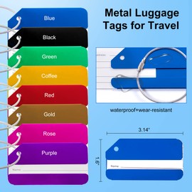 8 Pack Luggage Tag, Aluminum Luggage Tags Set, Luggage Tag with Name ID Card, Luggage Tag Holders for Travel Luggage Baggage Identifier, Bag Baggage Tags Suitcase Identify Labels with Privacy Cover
