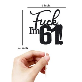 61 decoraciones para tartas, 61 decoraciones para tartas de cumpleaños, purpurina negra, divertida decoración para tartas 61 para hombres, 61 decoraciones para tartas para mujeres, decoraciones de cumpleaños 61 y 61