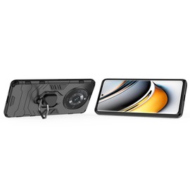 Compatible with Oppo Realme 10 Pro Plus Case, Metal Ring Grip Kickstand Shockproof Hard Bumper (Works with Magnetic Car Mount) Dual Layer Rugged Cover (Black)