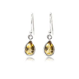 TJS 925 Sterling Silver Citrine Teardrop Earrings, Faceted Dangle Hook Design, Nickel-Free, Hypoallergenic Teardrop Earrings, Unique Designer Drop Earring for Women