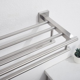 RTCUL Bathroom Towel Rack with Double Towel Bar Bathroom Hotel Shower Shelf SUS304 Stainless Steel Modern Wall Mounted Holder 28 Inch Brushed Nickel