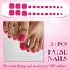24Pcs Rose Red French Tip Press on Toenails – Short