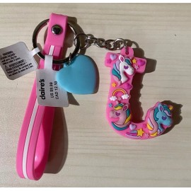 Claire's Kid's Unicorn Key Chain With Heart Monogram Initial “J” New