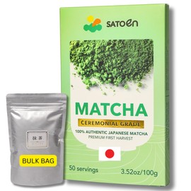 SATOEN GROUP Auténtico polvo de matcha japonés de grado ceremonial Satoen, 100 g (3,52 oz) - Polvo de té verde matcha de grado ceremonial de la...    