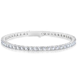 KRKC&CO Tennis Bracelets for Women, Birthday Wedding Gift for Her, White Gold Bracelet, Iced Out 5A Cubic Zirconia Stones, Bridal Wedding Jewelry for Wife Mom, 3mm 7in
