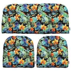 RSH DECOR: 3-Piece Wicker Tufted Cushion Set | 41” x 19" & 19" x 19" | All-Weather Spun Fabric | Water Resistant | Outdoor Loveseat & U-Shape Cushions for Patio Furniture | Beachcrest Caviar