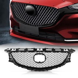 PIT66 Front Bumper Hood Grill Cover Trim Compatible with Mazda 6 2014-2016 Gloss Black Honeycomb Upper Grille
