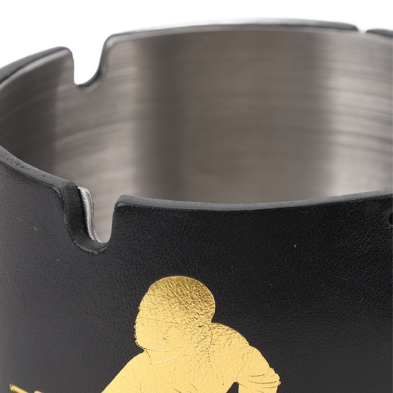 Cigar Ashtray Tabletop Round Stainless Steel Ash Tray PU Leather