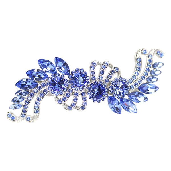 Faship Gorgeous Blue Crystal Flower Barrette Clip - Blue