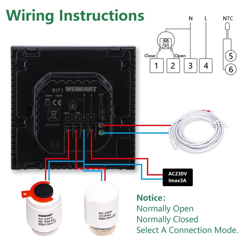 Wengart WiFi Thermostat WG380, AC230 V Colour TFT LCD Display,