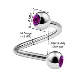 KJM Fashion 2 x Surgical Steel Twister 1.6 mm 14 Gauge Tragus Earrings, Metal