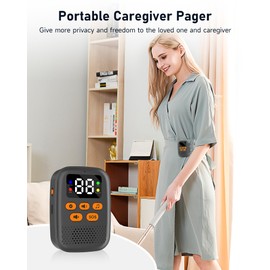 Caregiver Pager Wireless Call Button for Elderly, 500ft Range Medical Alert System for Seniors No Monthly Fee, Portable Receiver with LCD Display, Vibration and Instant Mute (2 Help Buttons)