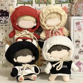 YUYAKESHI Cotton Doll Clothes, Doll Clothes, For 3.9 - 5.9 inches (10 - 15 cm) Plush, Loose Hoodie, Doll, Cute, Outerwear, Cow Horn, Plush (Black Hat + White Hat)