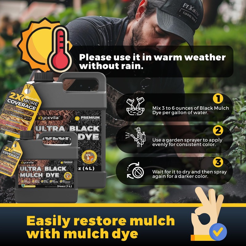 32oz Concentrated Ultra Black Mulch Dye with Gloves, Liquid Rubber