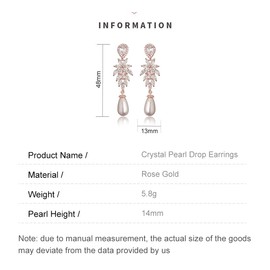 14K Gold Crystal Pearl Drop Earrings for Women,Dainty Freshwater Pearl Branch Style Dangle Earrings,Fashion Earrings Jewelry Gift for Her, Rose Gold White Gold Yellow Gold, Pearl Crystal