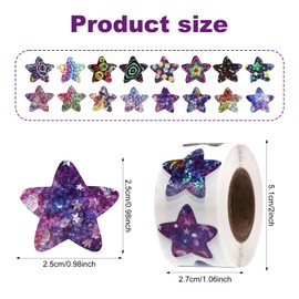 1000pcs Holographic Star Stickers for Kids Reward, 0.98x0.98 in Multicolor Shiny Incentive Roll Self-Adhesive Glitter Decal Labels for Teacher Supplies