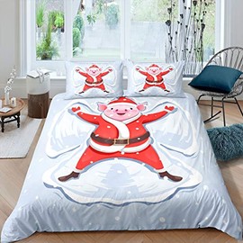Christmas Themed Duvet Cover Xmas Cartoon Cute Pig Pattern Comforter Cover Wildlife Animal Themed Cool Red Bedding Set For Kids Adults Bedspread Cover Ultra Soft Room Decor Single Size